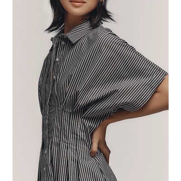 The Tobie Mini Shirt Dress by Exquise Color Black & White Stripe - Picture 3 of 4